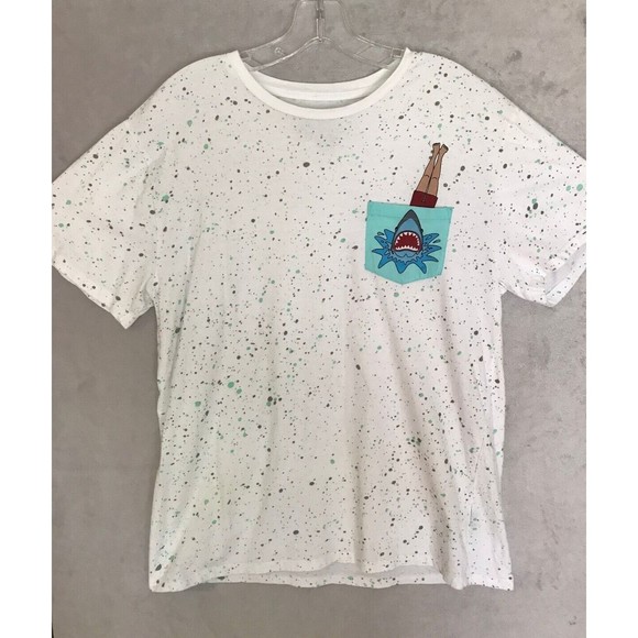 Knickerbocker Man Diving into Shark Pocket art T-Shirt White‎ Speckled Sz Large - Picture 1 of 6